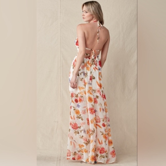 Papaya size Medium Maxi Sundress w slit and cutouts on side, mini skirt lined - Picture 2 of 11